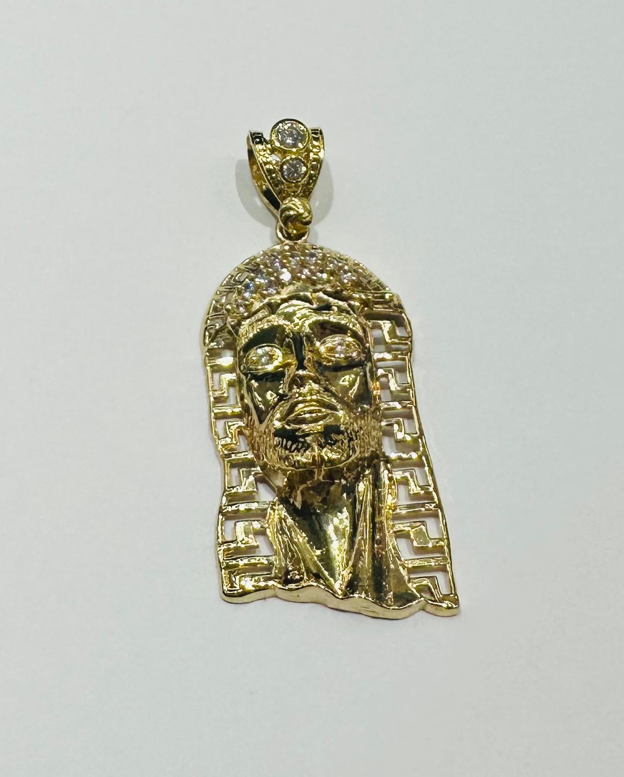 10K GOLD JESUS PENDANTWITH WHITE SAPPHIRE- WEIGHT: 4.1gm