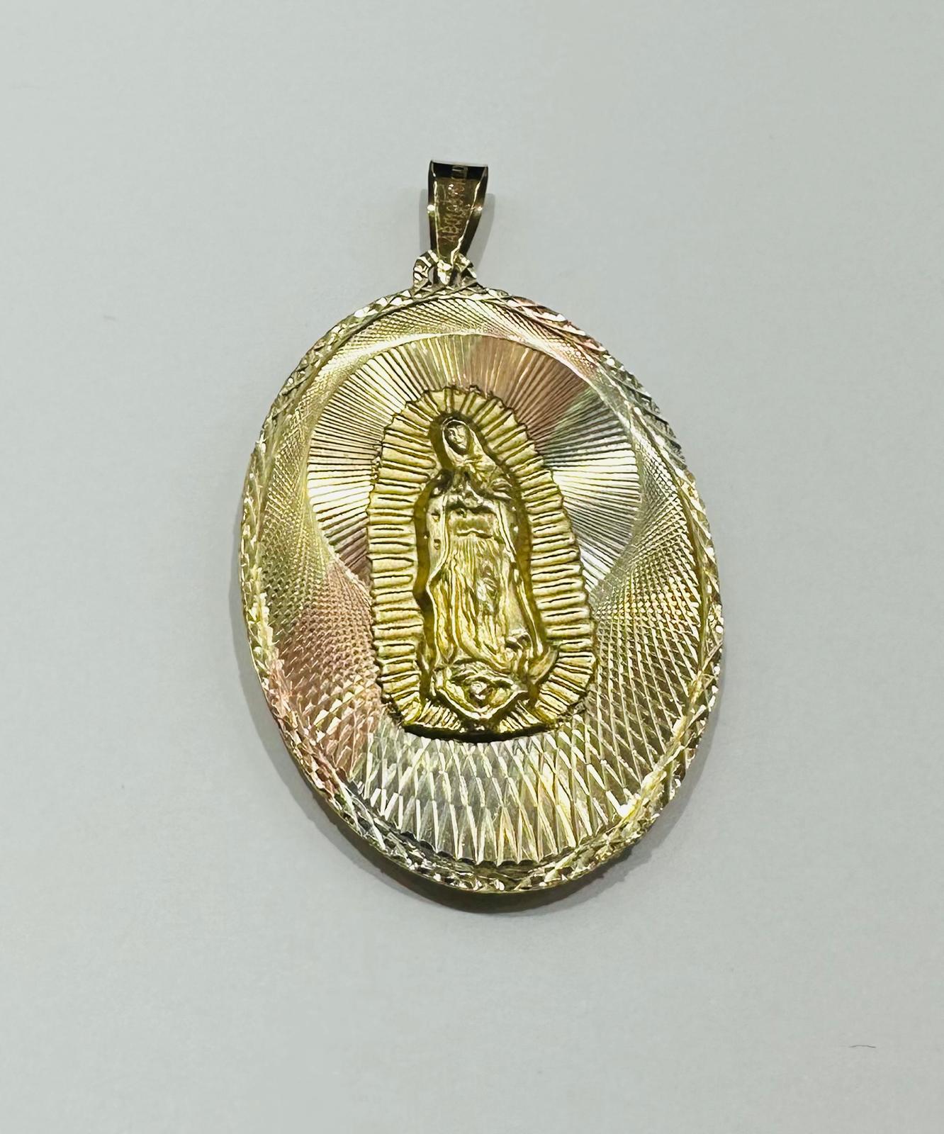 10K GOLD THREE TONED JESUS/VIRGIN MARY PENDANT- WEIGHT: 8.7gm