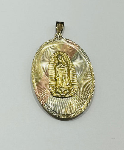 10K GOLD THREE TONED JESUS/VIRGIN MARY PENDANT- WEIGHT: 8.7gm