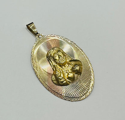 10K GOLD THREE TONED JESUS/VIRGIN MARY PENDANT- WEIGHT: 8.7gm