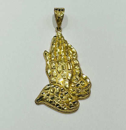 10K GOLD NUGGET PRAYING HANDS PENDANT- WEIGHT: 7.2gm