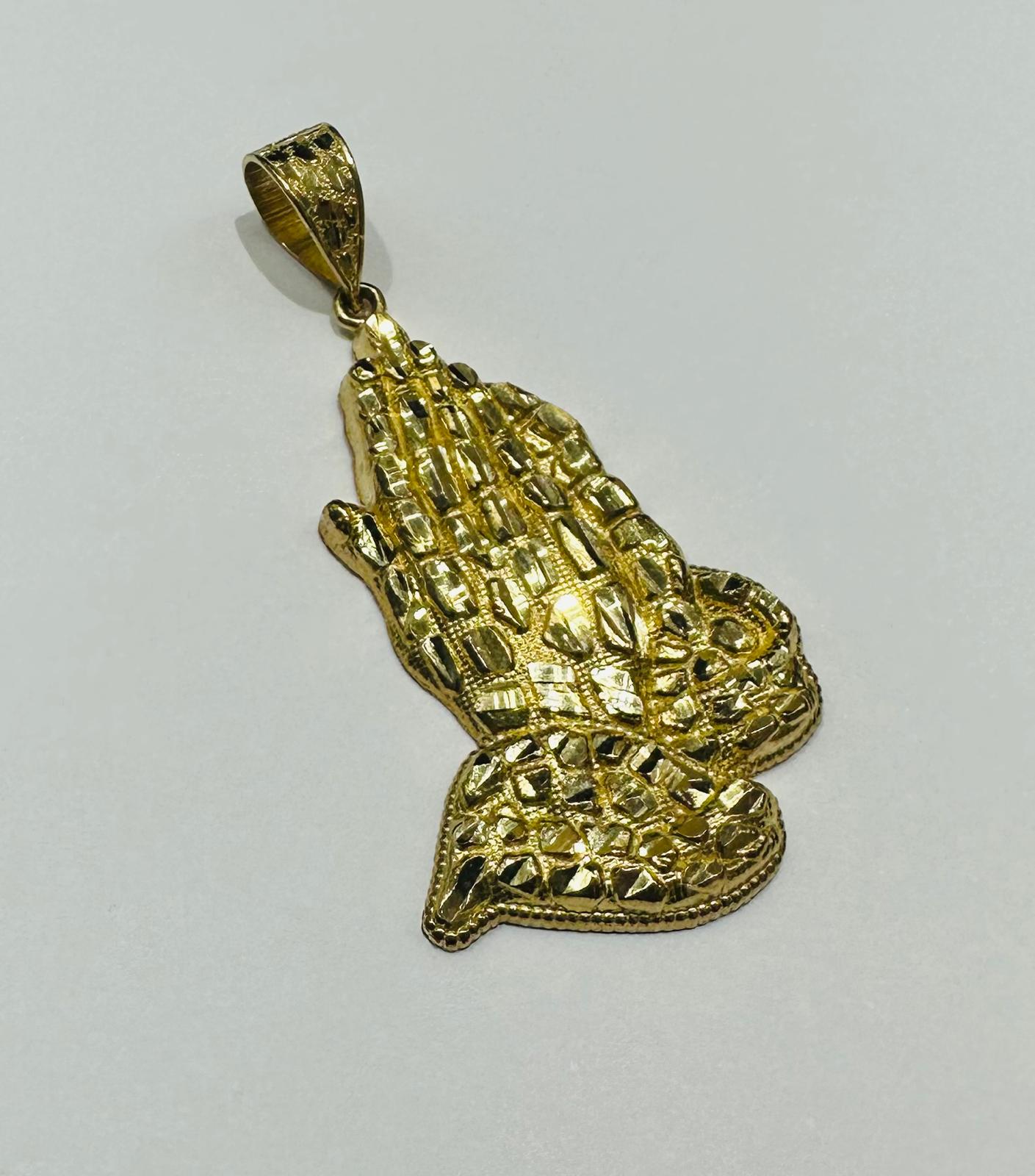 10K GOLD NUGGET PRAYING HANDS PENDANT- WEIGHT: 7.2gm