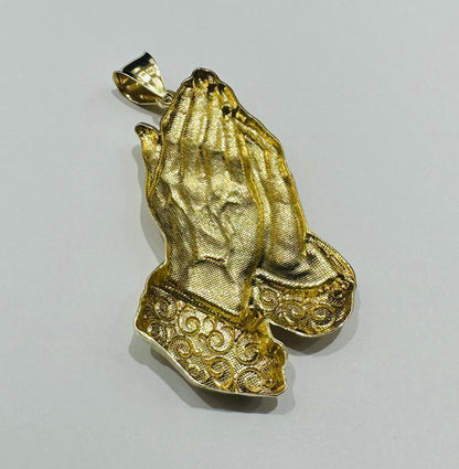 10K GOLD NUGGET PRAYING HANDS PENDANT- WEIGHT: 14.8gm