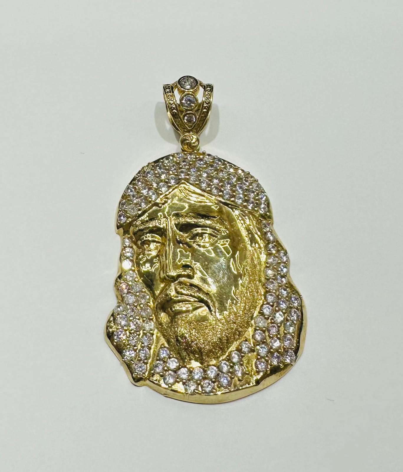 10K GOLD JESUS PENDANT WITH WHITE SAPPHIRE- WEIGHT: 12.9gm