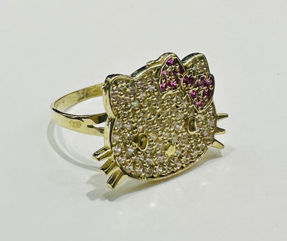 10K GOLD KITTY RING WITH WHITE SAPPHIRE- WEIGHT: 2.7gm