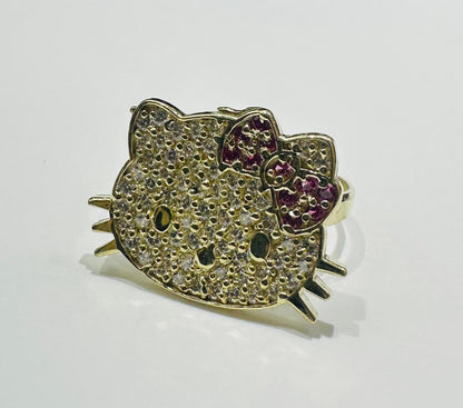 10K GOLD KITTY RING WITH WHITE SAPPHIRE- WEIGHT: 2.7gm