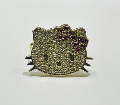 10K GOLD KITTY RING WITH WHITE SAPPHIRE- WEIGHT: 2.7gm