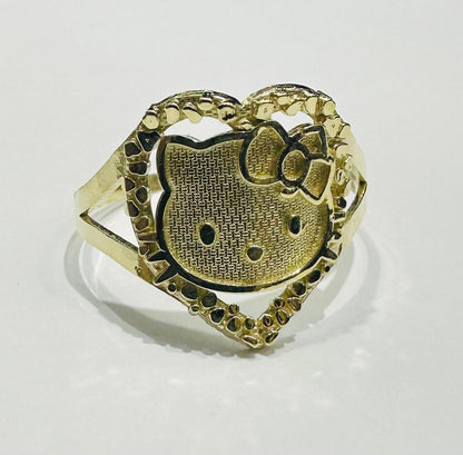 10K GOLD HEART KITTY RING- WEIGHT: 2.0gm
