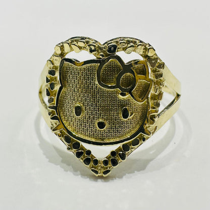 10K GOLD HEART KITTY RING- WEIGHT: 2.0gm