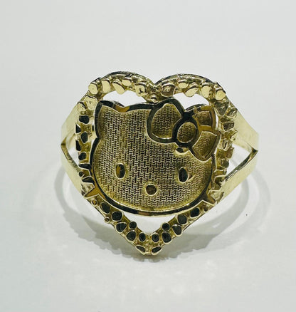 10K GOLD HEART KITTY RING- WEIGHT: 2.0gm