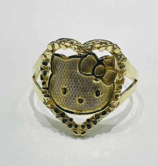 10K GOLD HEART KITTY RING- WEIGHT: 2.0gm