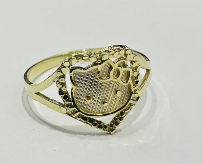 10K GOLD HEART KITTY RING- WEIGHT: 1.7gm