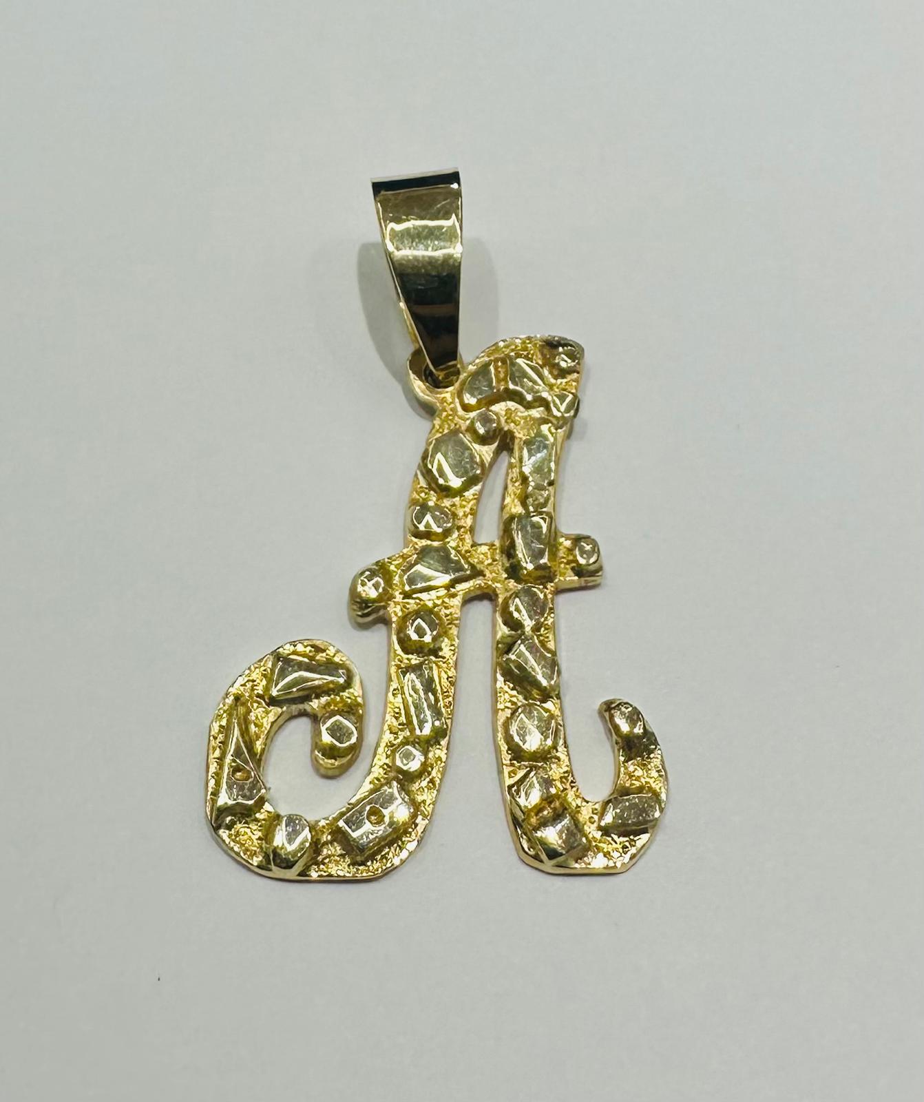 10K GOLD INITIAL "A" NUGGET PENDANT- WEIGHT: 9.3gm