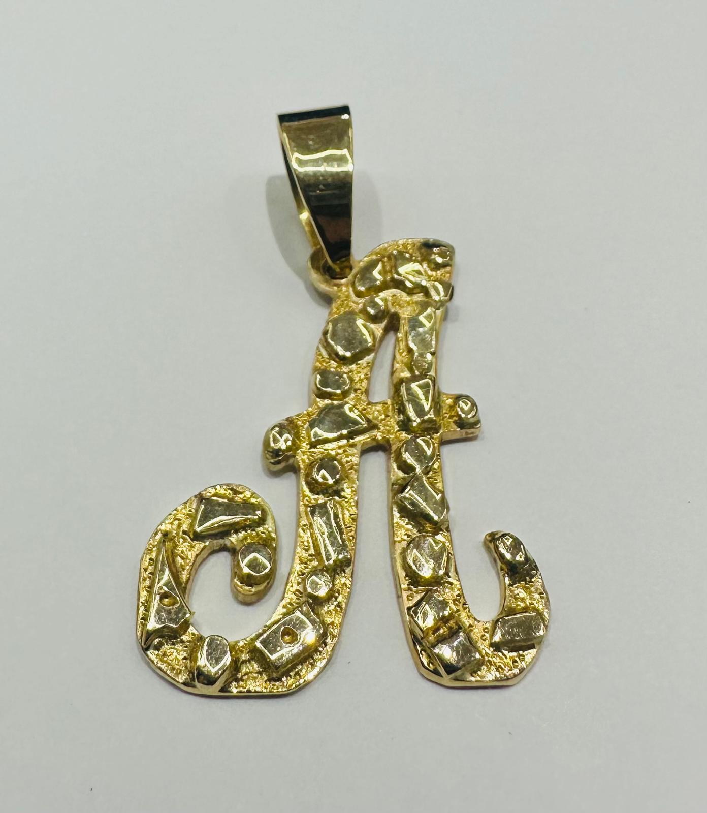 10K GOLD INITIAL "A" NUGGET PENDANT- WEIGHT: 9.3gm