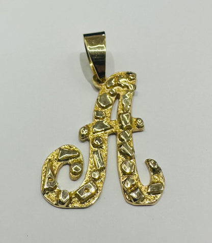 10K GOLD INITIAL "A" NUGGET PENDANT- WEIGHT: 9.3gm