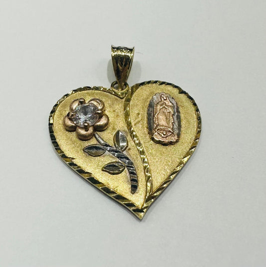 10K GOLD THREE TONED HEART PENDANT- WEIGHT: 2.3gm