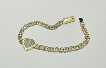 10K GOLD HEART CHINO LINK BRACELET- WEIGHT: 8.0gm   8"