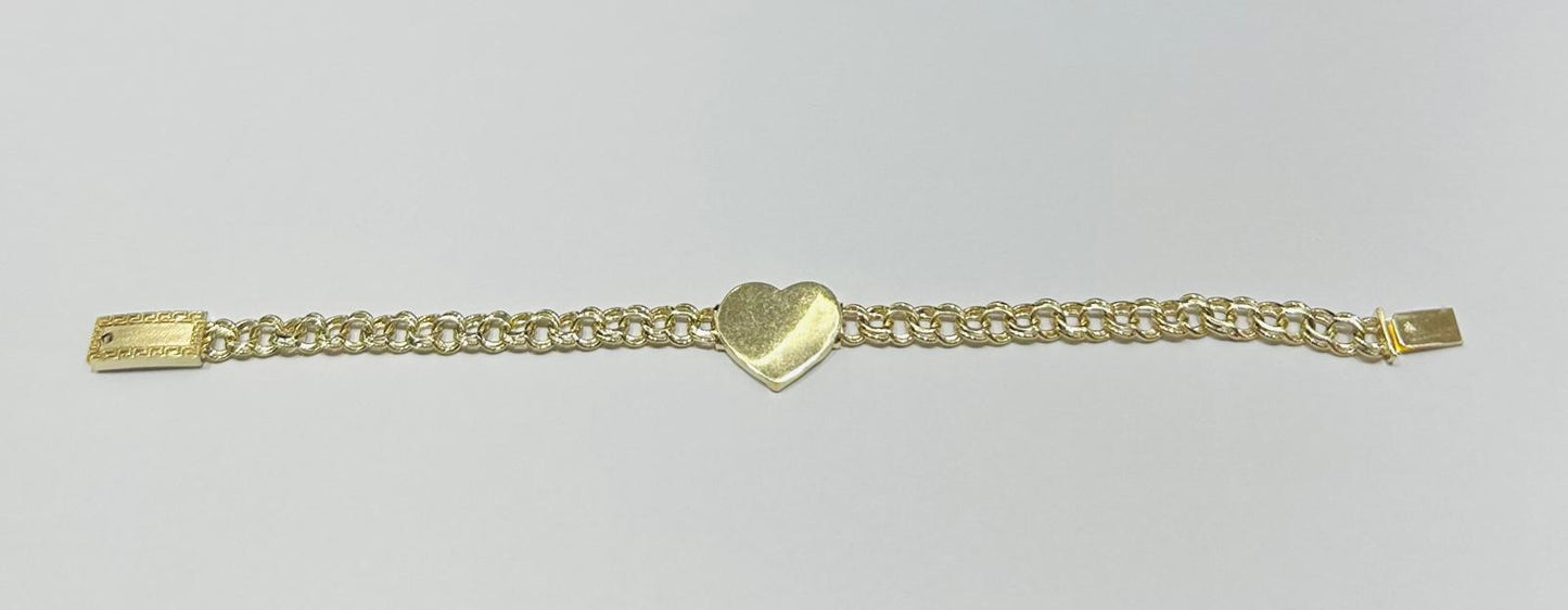 10K GOLD HEART CHINO LINK BRACELET- WEIGHT: 10.6gm   8"