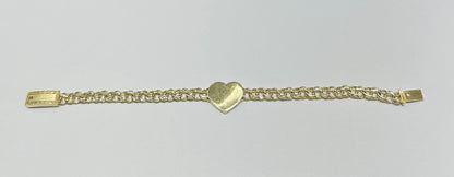 10K GOLD HEART CHINO LINK BRACELET- WEIGHT: 10.6gm   8"
