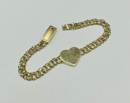 10K GOLD HEART CHINO LINK BRACELET- WEIGHT: 10.6gm   8"