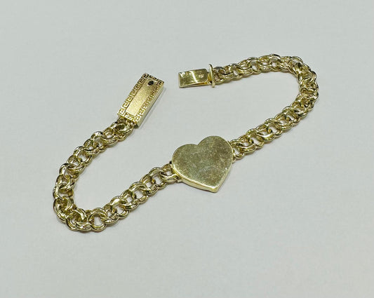 10K GOLD HEART CHINO LINK BRACELET- WEIGHT: 10.6gm   8"