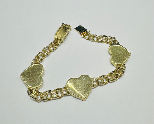 10K GOLD HEART CHINO LINK BRACELET- WEIGHT: 23.5gm   8"