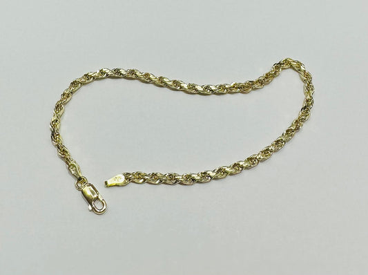 10K GOLD ROPE BRACELET- WEIGHT: 2.0gm    7"    2.60mm