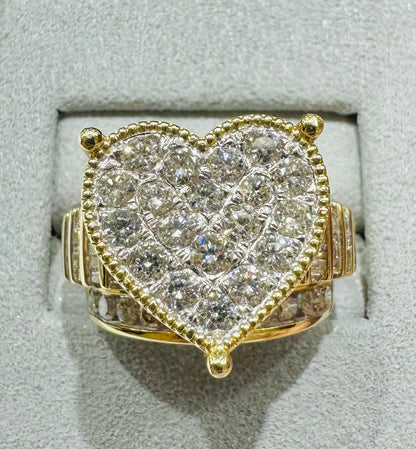 10K YELLOW GOLD NATURAL DIAMOND HEART RING- WEIGHT: 3.000CT