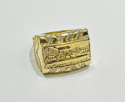 10K GOLD LAST SUPPER RING WITH CZ STONES- WEIGHT: 9.0gm
