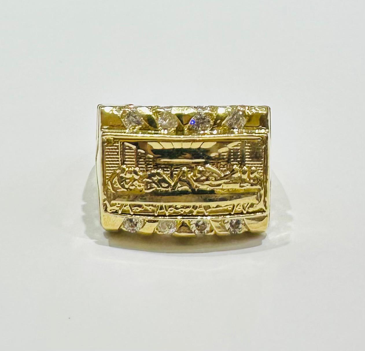10K GOLD LAST SUPPER RING WITH CZ STONES- WEIGHT: 9.0gm