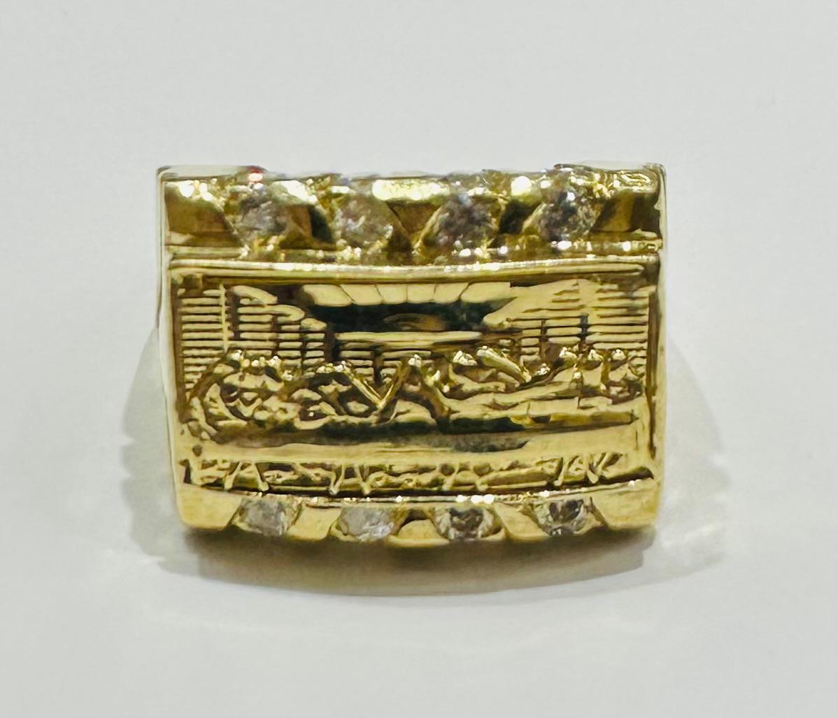 10K GOLD LAST SUPPER RING WITH CZ STONES- WEIGHT: 9.0gm