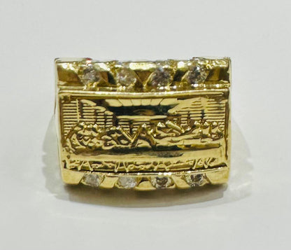 10K GOLD LAST SUPPER RING WITH CZ STONES- WEIGHT: 9.0gm
