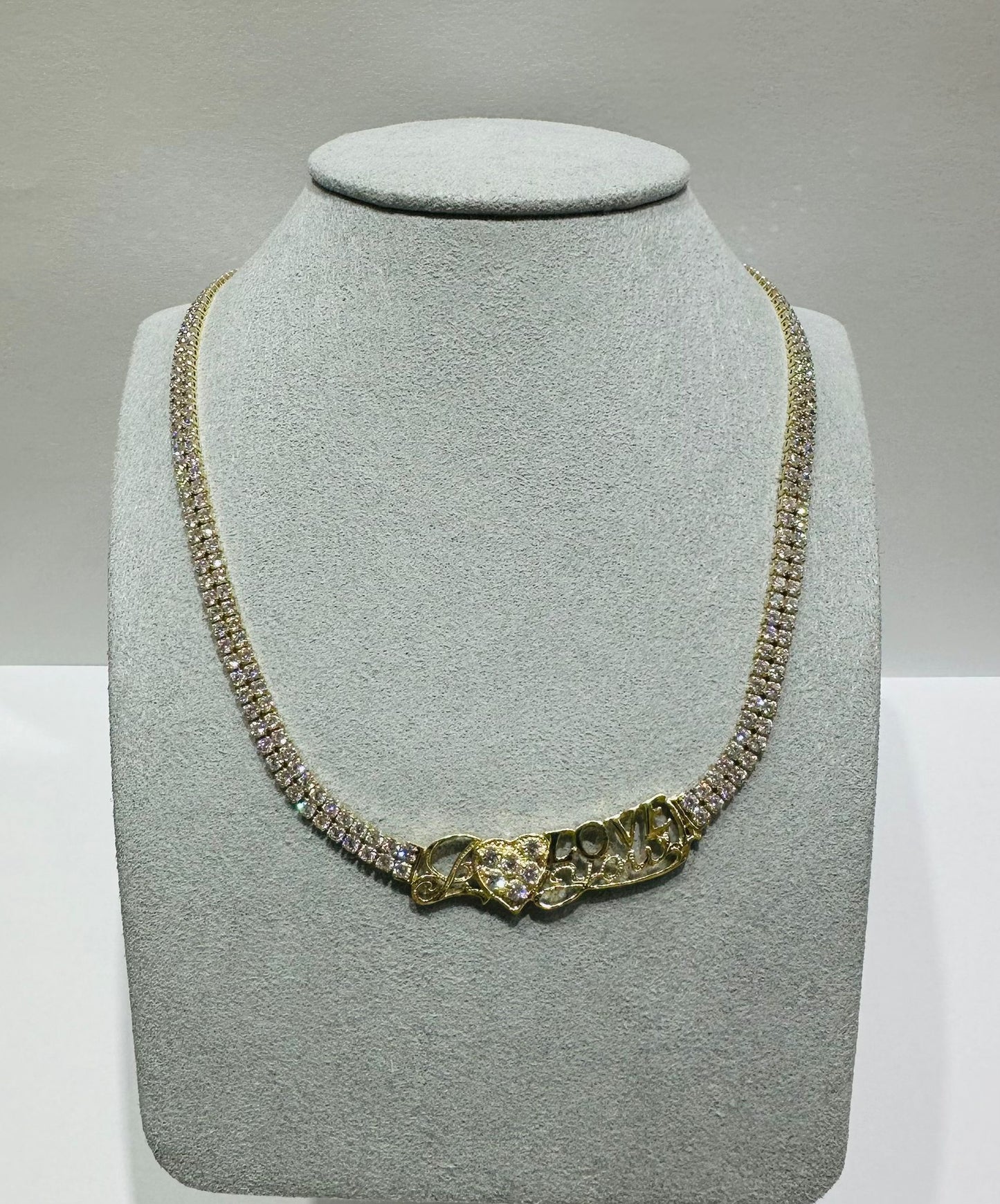 10K GOLD WHITE SAPPHIRE " I LOVE YOU " NECKALCE- WEIGHT: 13.5gm