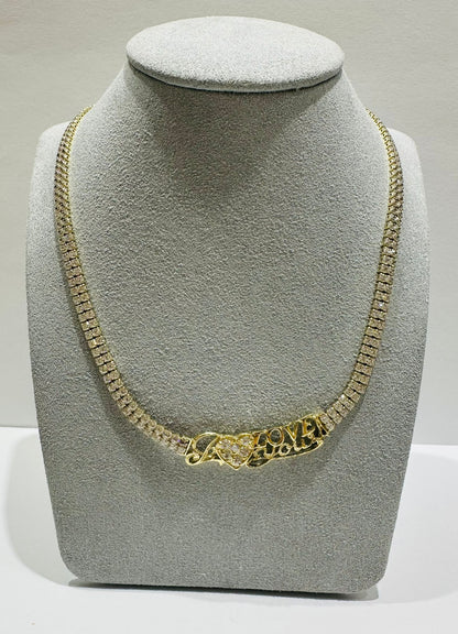 10K GOLD WHITE SAPPHIRE " I LOVE YOU " NECKALCE- WEIGHT: 13.5gm