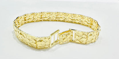 10K GOLD NUGGET BRACELET- WEIGHT: 19.2gm   8.5"   12.00mm