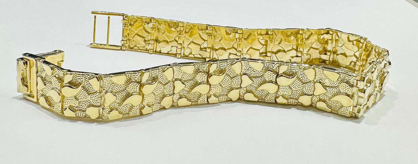 10K GOLD NUGGET BRACELET- WEIGHT: 19.2gm   8.5"   12.00mm