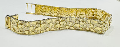 10K GOLD NUGGET BRACELET- WEIGHT: 19.2gm   8.5"   12.00mm