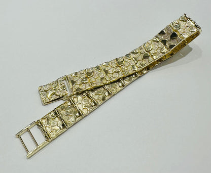 10K GOLD NUGGET BRACELET- WEIGHT: 19.2gm   8.5"   12.00mm