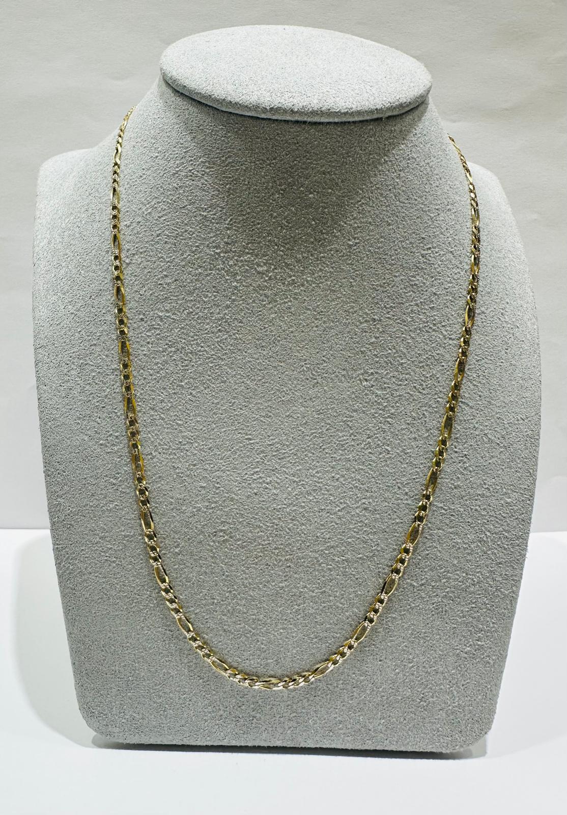 10K GOLD DIAMOND CUT FIGARO LINK CHAIN- WEIGHT: 4.6gm   24"   2.22mm