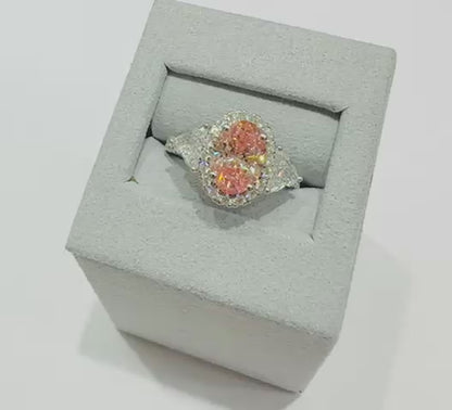 14K GOLD LAB GROWN PINK  TRIDENT DIAMOND RING-  2.0CT