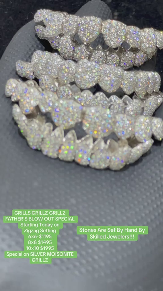 SILVER MOISSANITE GRILLZ (8 TOP & BOTTOM : $1549) - (AVAILABLE IN 6PC, 8PC, 10PC)