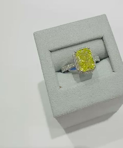 14K GOLD LAB GROWN YELLOW  RADT DIAMOND RING-  4.00CT