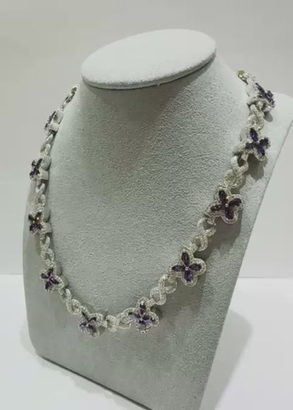 SILVER MOISSANITE BUTTERFLY NECKLACE VVS 9.50CTW  12mm  18"