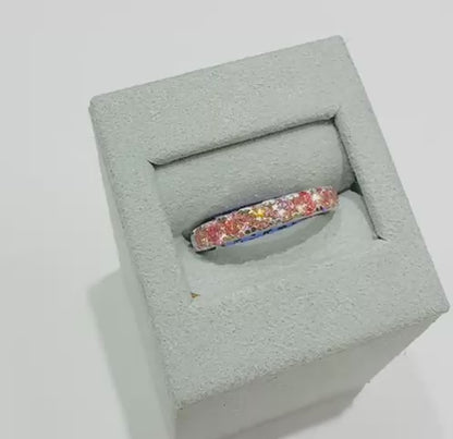 14K GOLD LAB GROWN PINK BAND DIAMOND RING-  1CT