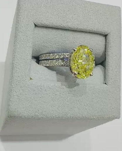 14K GOLD LAB GROWN YELLOW  OVAL DIAMOND RING-  3.75CT