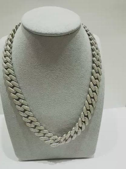 SILVER MOISSANITE CUBAN LINK NECKLACE SS   17.30CT   24"